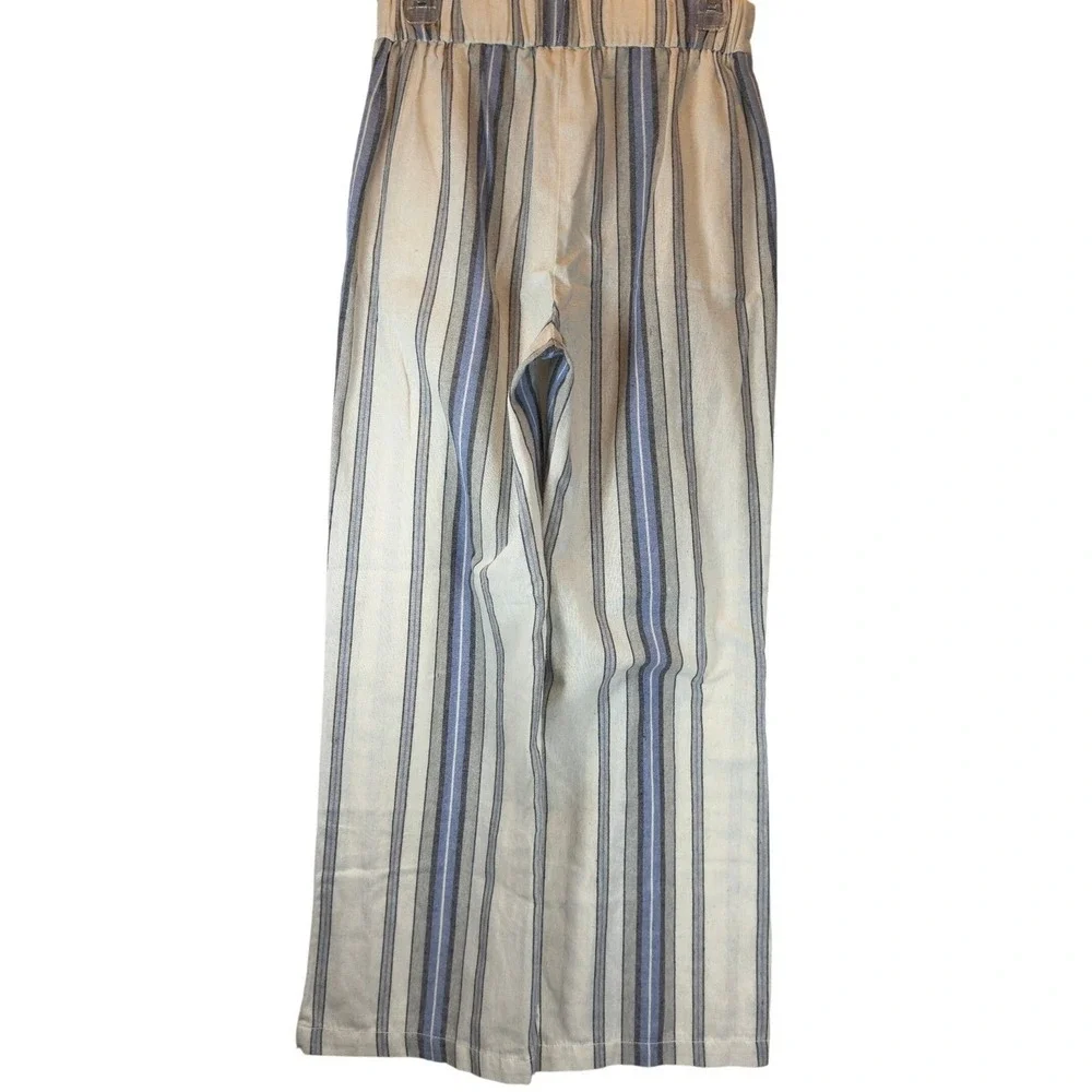 Ci Sono Linen Blend Wide Leg Pants Medium Blue Ivory Button Detail Coastal Style - Picture 4 of 10